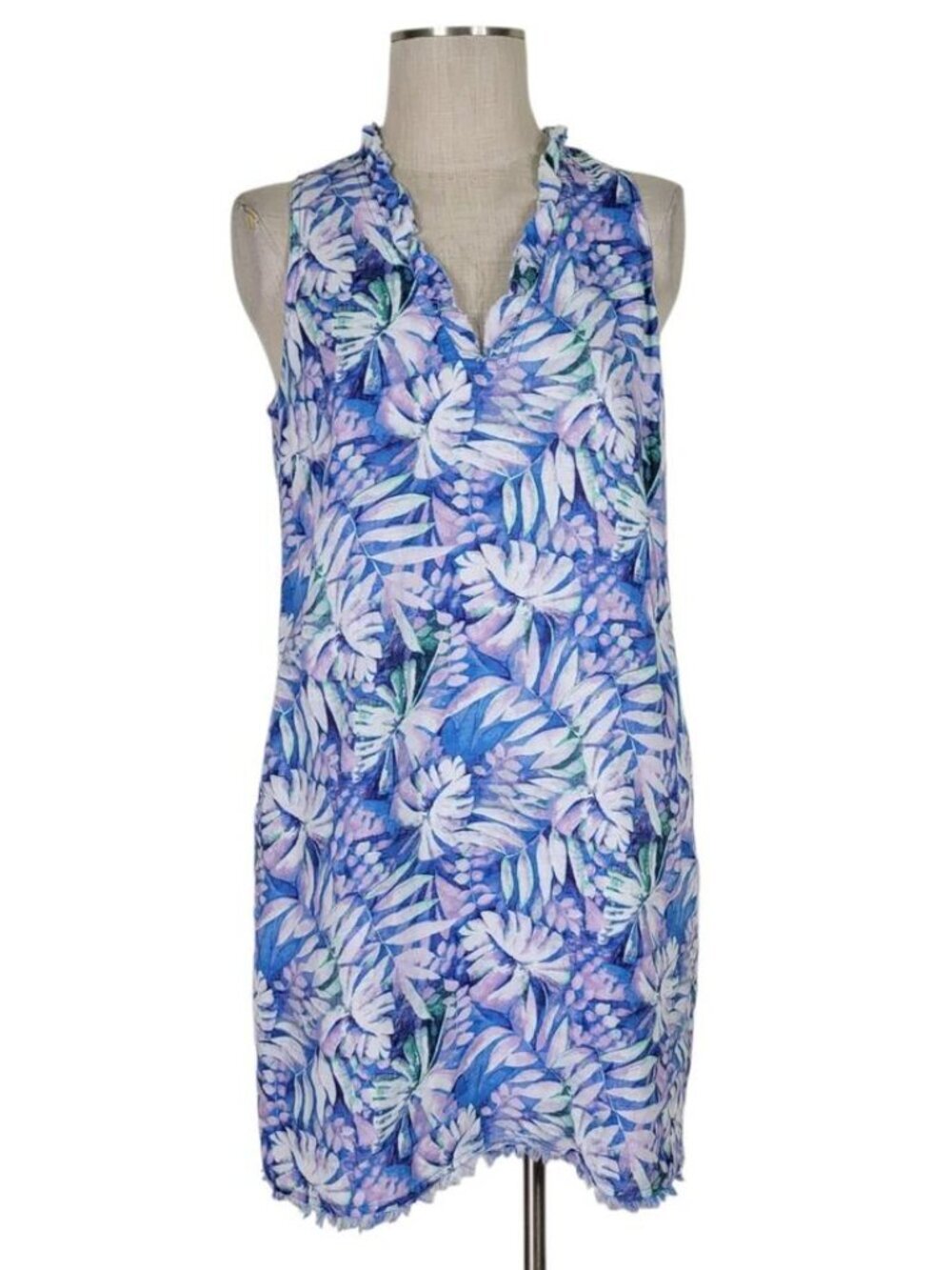 Tommy Bahama Linen Shift Dress Size S Sleeveless Pockets All Over Palm Leaves - Picture 2 of 10